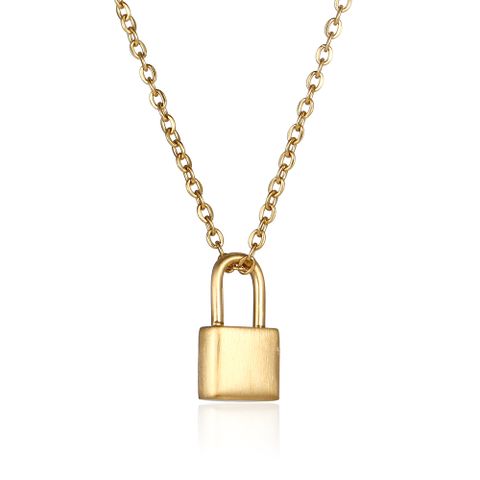 304 Stainless Steel 18K Gold Plated Simple Style Polishing Plating Lock Pendant Necklace