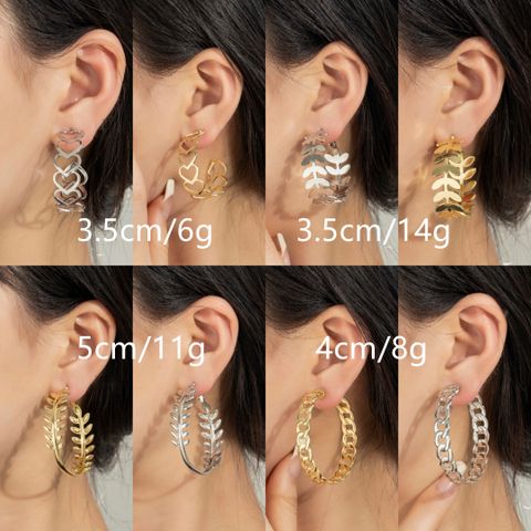 Wholesale Jewelry Casual Streetwear Leaves Heart Shape Alloy Gold Plated Earrings