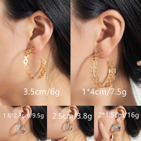 Wholesale Jewelry Elegant Solid Color Alloy Gold Plated Side Stripe Mesh Hollow Out Ear Studs