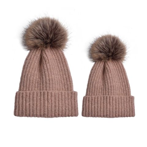 Children Unisex Adults Basic Simple Style Solid Color Pom Poms Eaveless Wool Cap