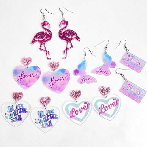 1 Pair Casual Elegant Geometric Flamingo Heart Shape Arylic Drop Earrings