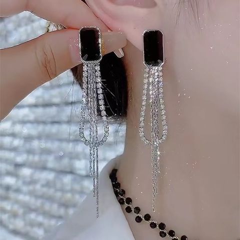 1 Pair Elegant Luxurious Shiny Tassel Plating Inlay Alloy Artificial Gemstones Silver Plated Drop Earrings