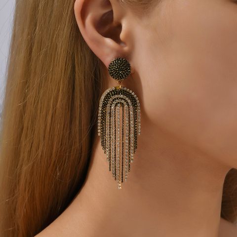 1 Pair Luxurious Lady Shiny Geometric Plating Inlay Zinc Alloy Rhinestones Dangling Earrings