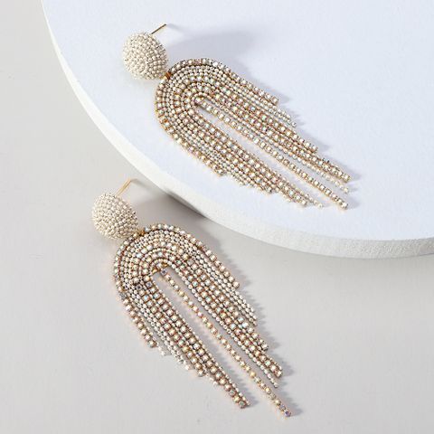 1 Pair Luxurious Lady Shiny Geometric Plating Inlay Zinc Alloy Rhinestones Dangling Earrings