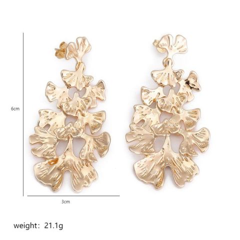 1 Pair Elegant Ginkgo Leaf Plating Copper 18k Gold Plated Drop Earrings
