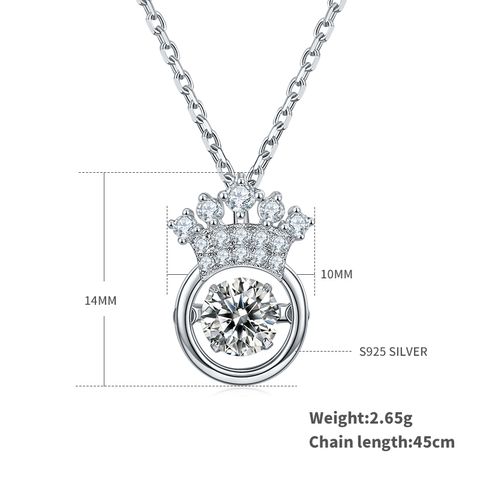 Classical Crown Snowflake Sterling Silver Gra Plating Inlay Moissanite Rhodium Plated Pendant Necklace
