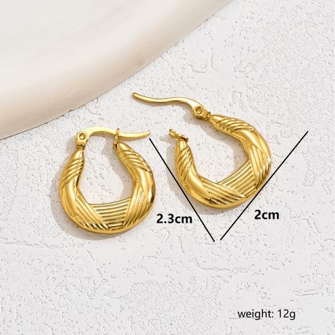1 Pair Vintage Style Simple Style Classic Style Round 201 Stainless Steel 18K Gold Plated Hoop Earrings