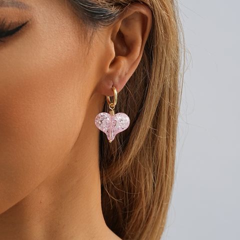1 Pair Cute Sweet Simple Style Heart Shape Copper Drop Earrings