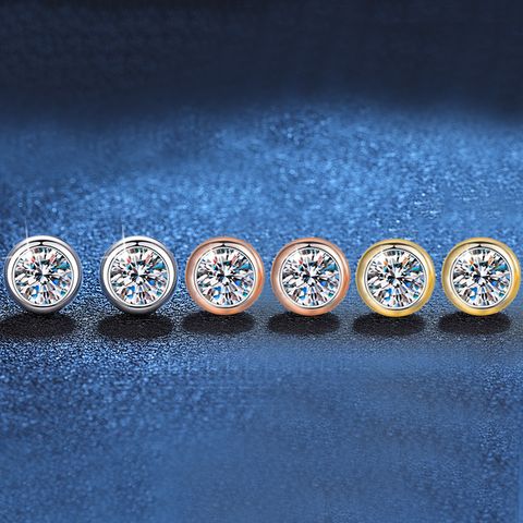 Elegant Classic Style Round Sterling Silver Gra Inlay Moissanite Silver Plated Ear Studs