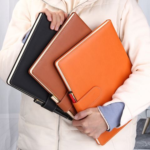 1 Piece Solid Color Learning Pu Leather Preppy Style Notebook