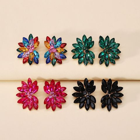 1 Pair Vintage Style Colorful Petal Layered Plating Inlay Zinc Alloy Glass Ear Studs