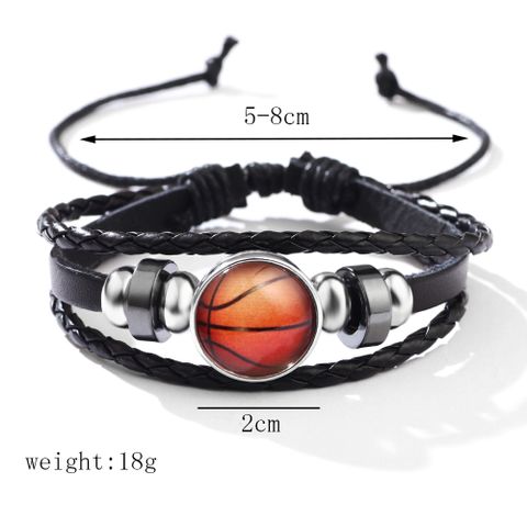 Casual Vintage Style Ball Basketball Football Ccb Pu Leather Glass Luminous Braid Women's Wristband