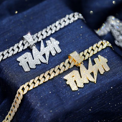 Hip-hop Retro Letter Heart Shape Necklace Alloy Inlay Rhinestones Women's Pendant Necklace