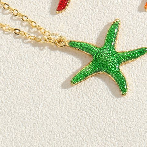 Hawaiian Vacation Commute Starfish Brass Enamel Plating 14k Gold Plated Pendant Necklace
