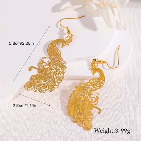 1 Pair Retro Simple Style Round Peacock Leaves Plating 201 Stainless Steel 18K Gold Plated Drop Earrings