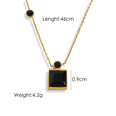 304 Stainless Steel 14K Gold Plated Simple Style Inlay Square Zircon Pendant Necklace