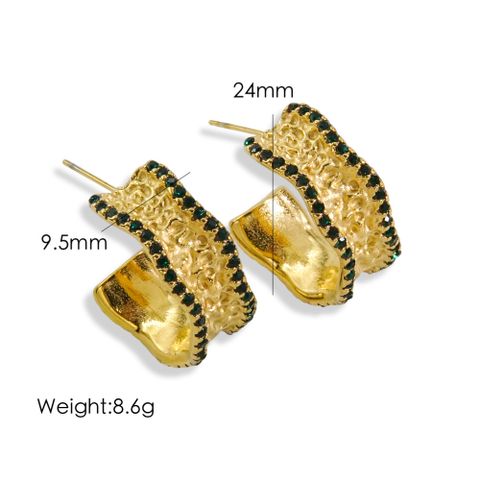 1 Pair Simple Style Solid Color Inlay 304 Stainless Steel Rhinestones 14K Gold Plated Ear Studs
