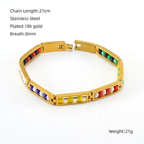 Fashion Geometric Stainless Steel Gold Plated Beads Bracelets