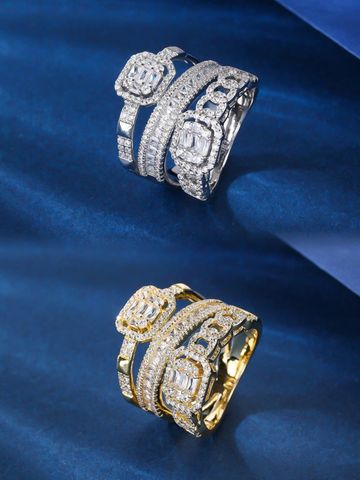 Luxurious Streetwear Geometric Copper Inlay Zircon Rings