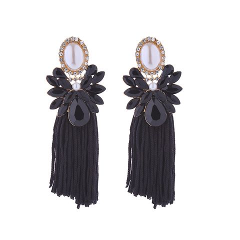 1 Pair Elegant Luxurious Color Block Inlay Alloy Rhinestones Pearl Drop Earrings
