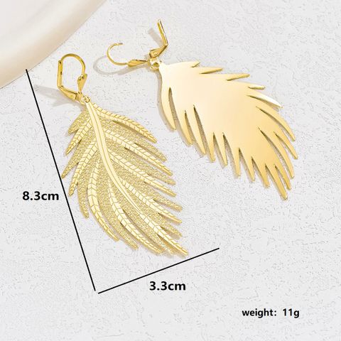 1 Pair Fairy Style Modern Style Solid Color Leaf Asymmetrical Plating Iron Copper Alloy 18K Gold Plated Drop Earrings