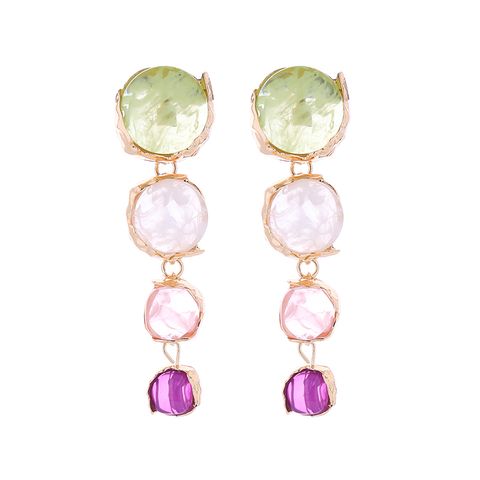 1 Pair Shiny Round Transparent Inlay Alloy Resin Resin Drop Earrings
