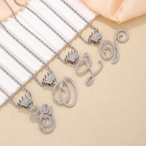 Hip-hop Letter Crown Rhinestones Stainless Steel Alloy Wholesale Necklace Pendant