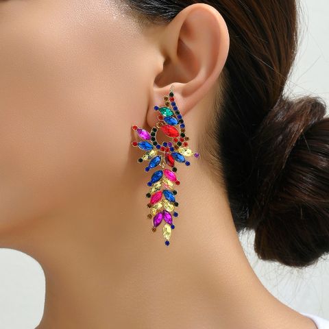 1 Pair Elegant Simple Style Color Block Inlay Zinc Alloy Rhinestones Dangling Earrings