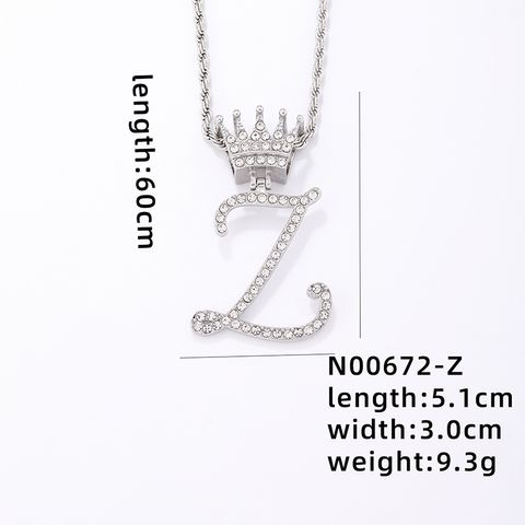 Hip-hop Letter Crown Rhinestones Stainless Steel Alloy Wholesale Necklace Pendant