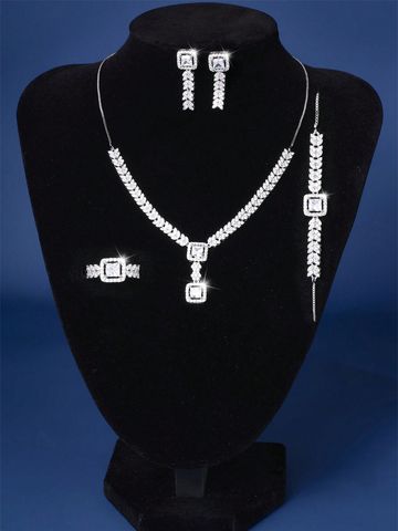 Glam Luxurious Shiny V Shape Brass Plating Inlay Zircon White Gold Plated Bracelets Earrings Necklace