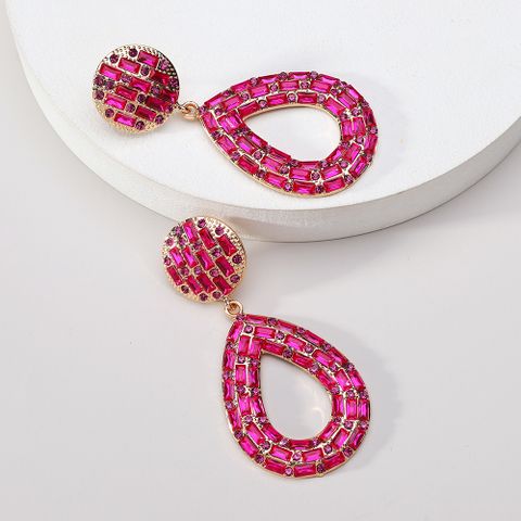 1 Pair Elegant Oval Inlay Zinc Alloy Rhinestones Dangling Earrings