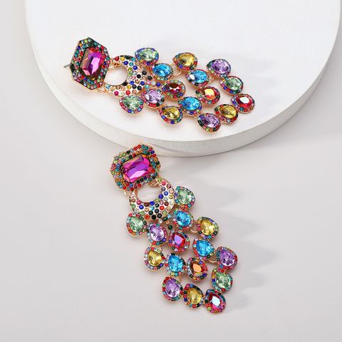 1 Pair Elegant Color Block Inlay Zinc Alloy Glass Dangling Earrings