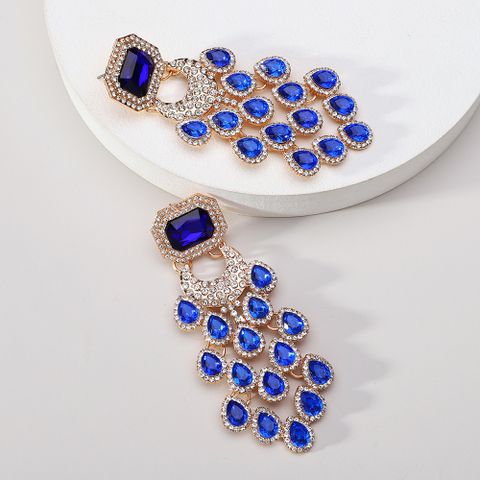 1 Pair Elegant Color Block Inlay Zinc Alloy Glass Dangling Earrings