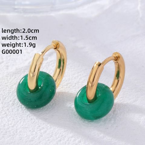 1 Pair Retro Simple Style Round Plating 304 Stainless Steel Natural Stone Gold Plated Earrings