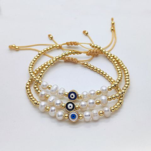Simple Style Classic Style Devil's Eye Freshwater Pearl Copper Beaded Bracelets
