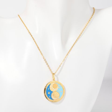 201 Stainless Steel 304 Stainless Steel Gold Plated Simple Style Commute Plating Sun Pendant Necklace