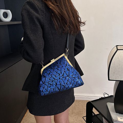Women's Pu Leather Color Block Classic Style Streetwear Sequins Square Lock Clasp Shoulder Bag Square Bag