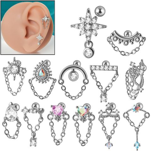 1 Piece Elegant Glam Flower Inlay Stainless Steel Zircon Earrings