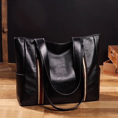 Women's Pu Leather Solid Color Streetwear Square Zipper Tote Bag