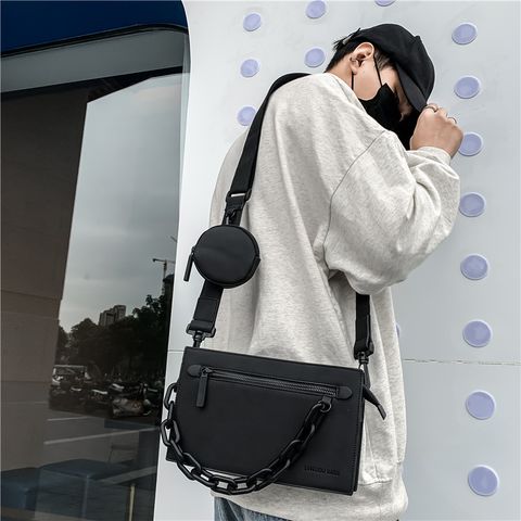 Unisex Solid Color Pu Leather Zipper Crossbody Bag