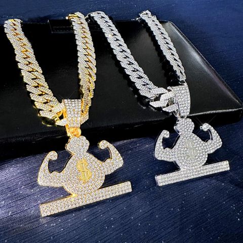 Hip Hop Rock Dólar Músculo Diamante De Imitación Embutido Diamantes De Imitación Hombres Collar Colgante