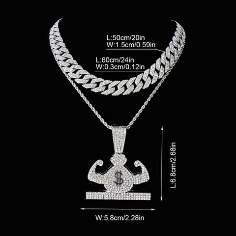 Hip-Hop Dollar Muscle Zinc Alloy Inlay Rhinestones Unisex Layered Necklaces