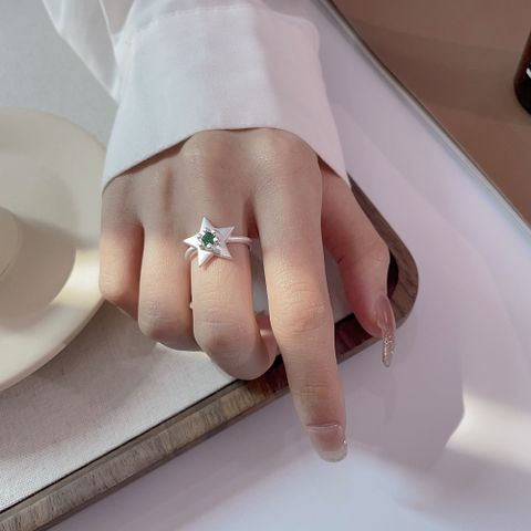 Simple Style Star Heart Shape Flower Sterling Silver Plating Zircon Silver Plated Adjustable Ring