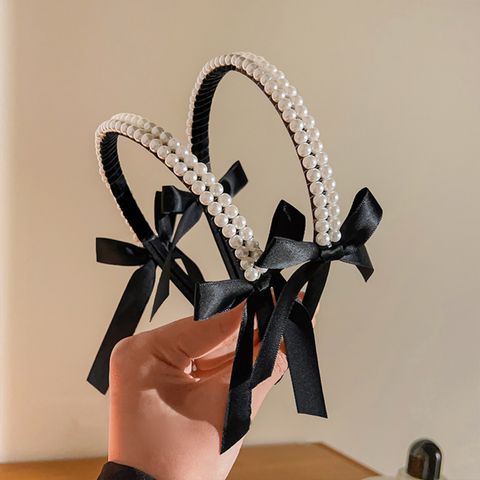 Elegant Cute Romantic Bow Knot Plastic Inlay Pearl Hair Band