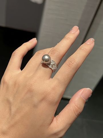 Elegant Geometric Sterling Silver Inlay Artificial Pearls Zircon White Gold Plated Adjustable Ring