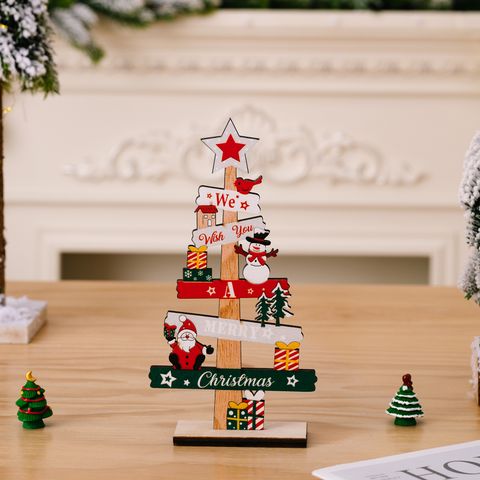 Christmas Cartoon Style Cute Christmas Tree Letter Snowman Wood Indoor Party Festival Ornaments
