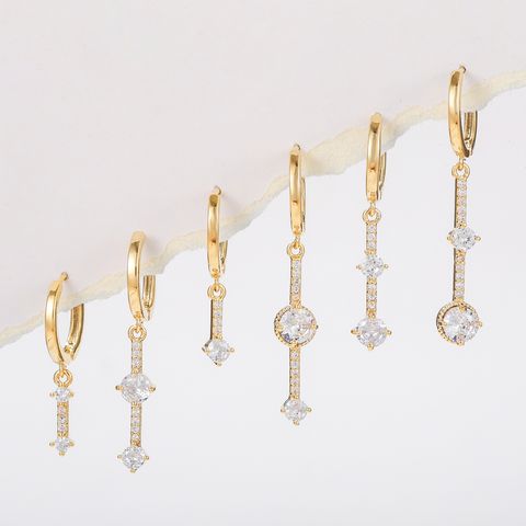 1 Set Simple Style Solid Color Plating Inlay Brass Zircon 18k Gold Plated Silver Plated Drop Earrings