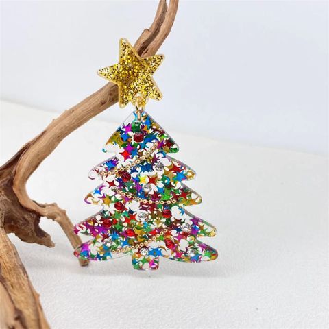 1 Pair Classic Style Christmas Tree Inlay Titanium Steel Rhinestones Drop Earrings