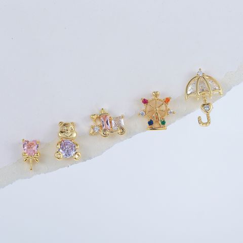 1 Set Cute Animal Plating Inlay Brass Zircon 18k Gold Plated Silver Plated Ear Studs