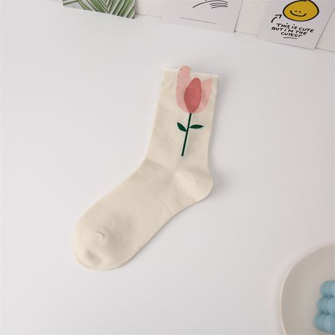 Women's Cute Flower Cotton Crew Socks A Pair